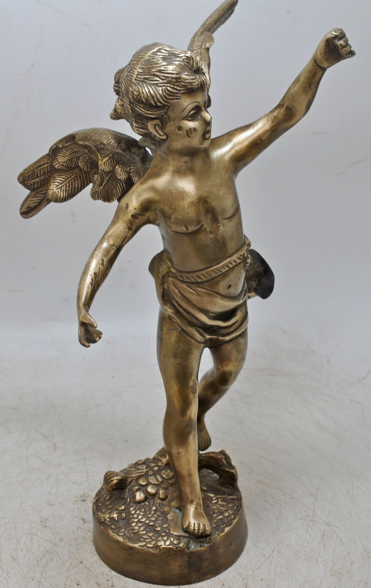 Antique Brass Large Baby Angel Figurine Statue Original Old Fine Hand Crafted Engraved