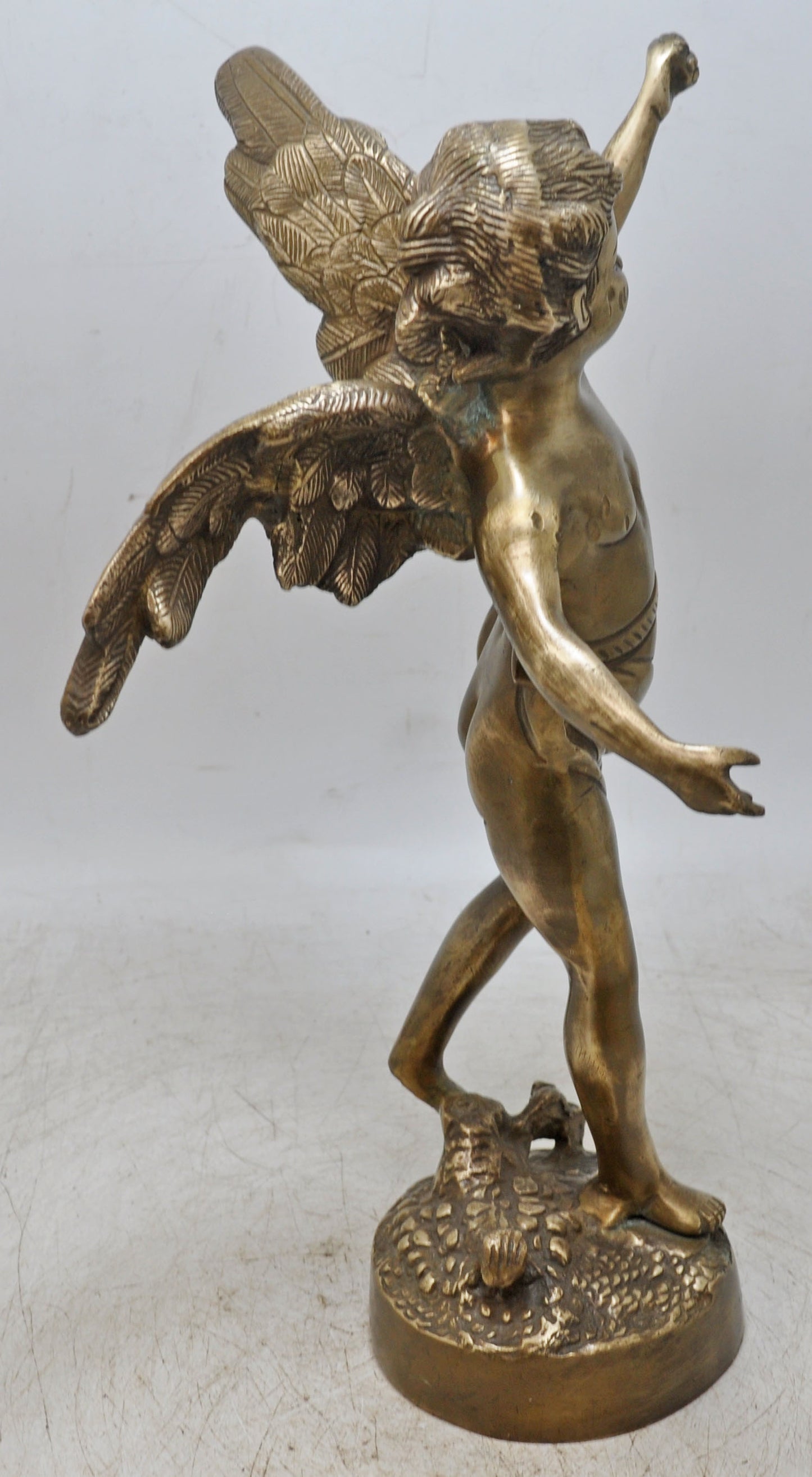 Antique Brass Large Baby Angel Figurine Statue Original Old Fine Hand Crafted Engraved