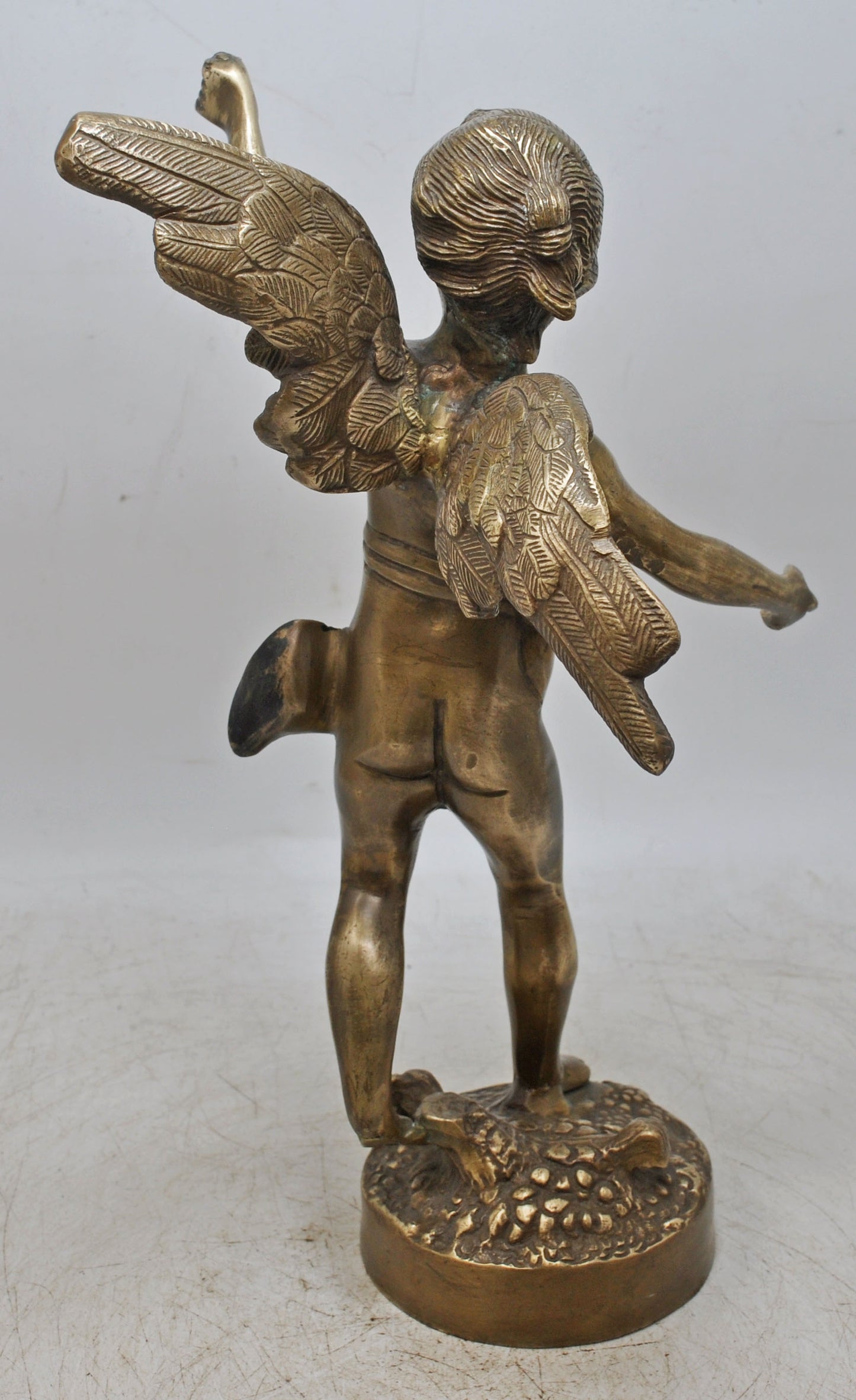 Antique Brass Large Baby Angel Figurine Statue Original Old Fine Hand Crafted Engraved