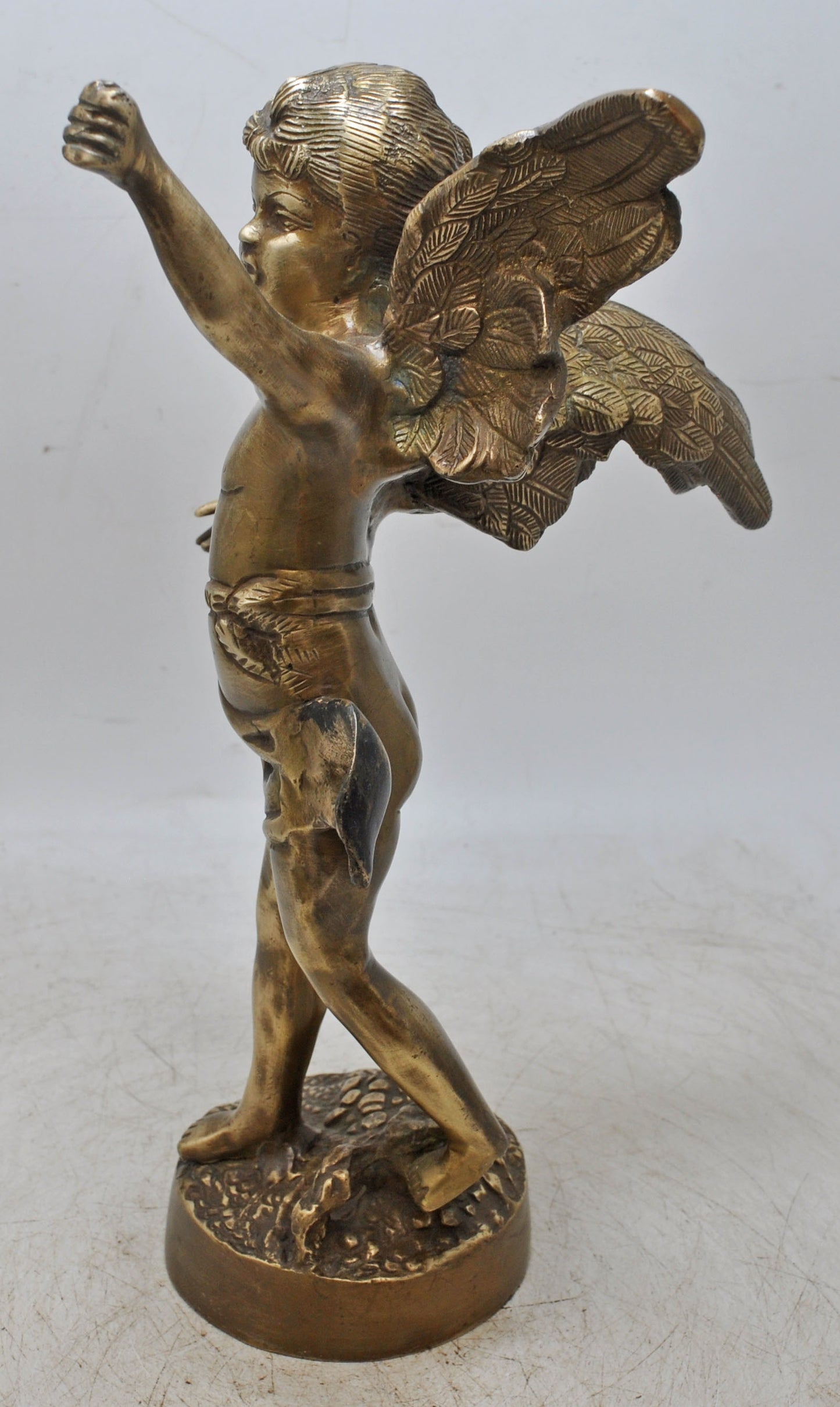 Antique Brass Large Baby Angel Figurine Statue Original Old Fine Hand Crafted Engraved