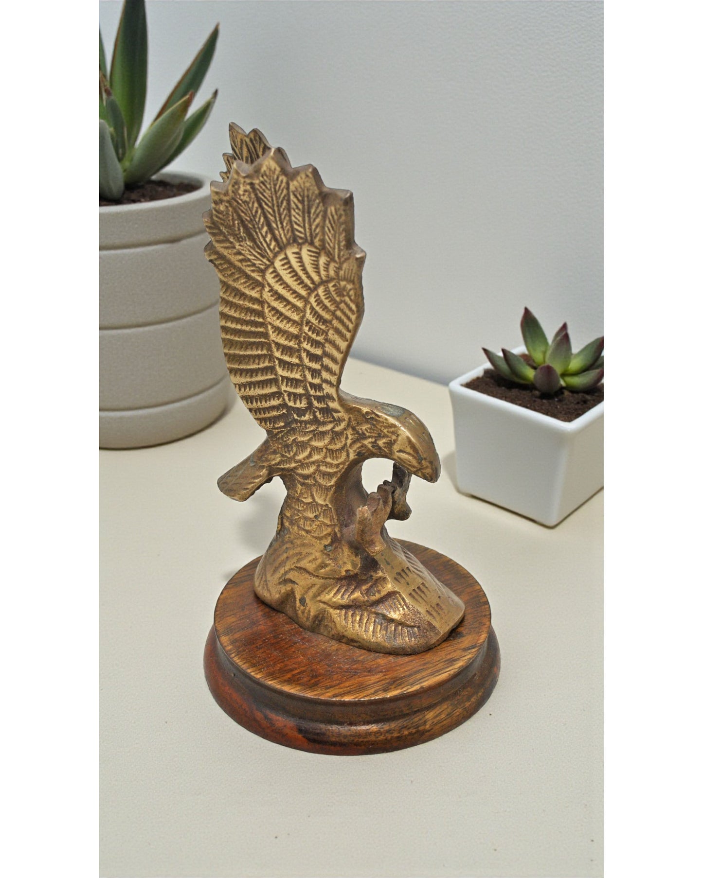 Vintage Brass Eagle Bird Figurine Original Old Hand Crafted Engraved