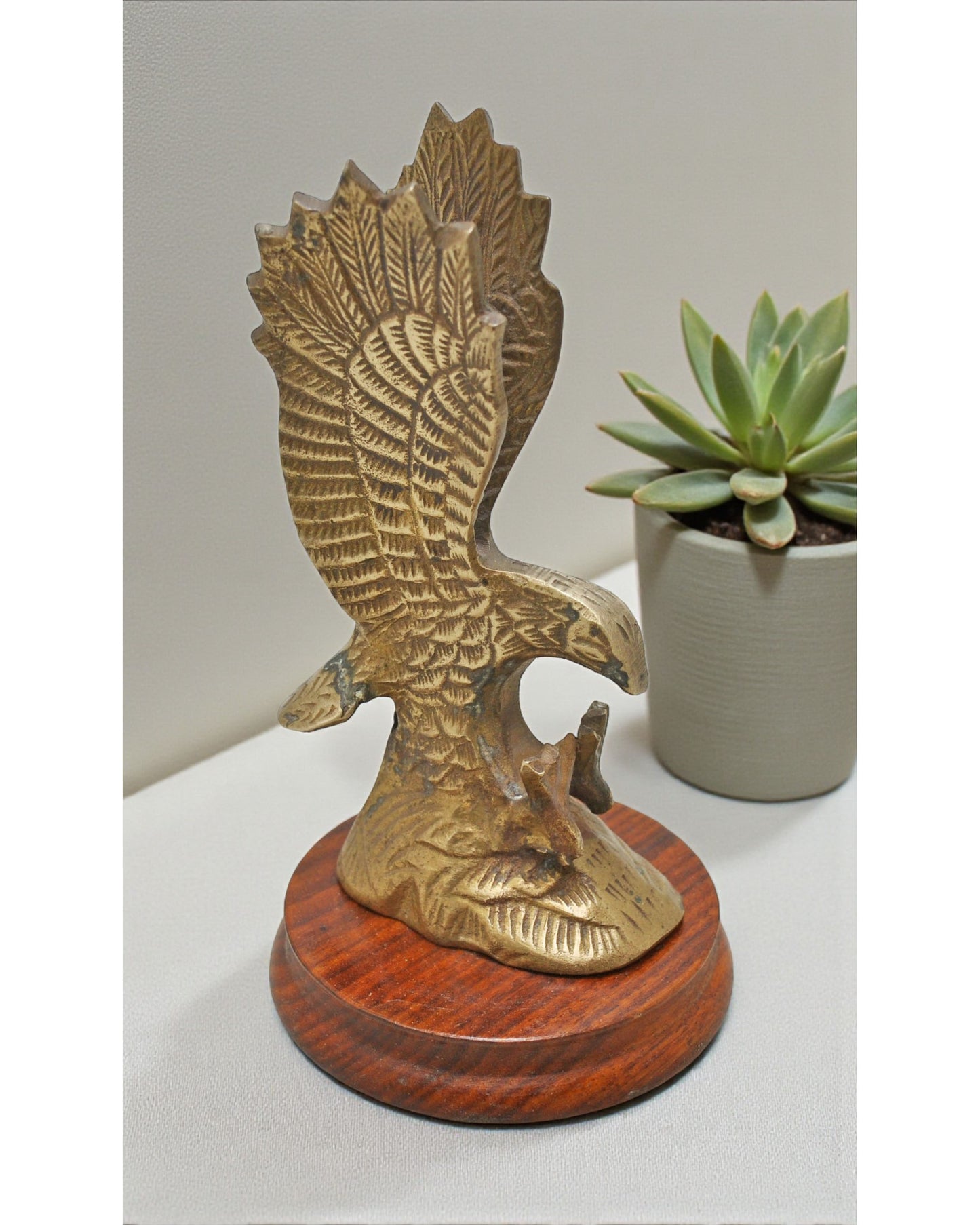 Vintage Brass Eagle Bird Figurine Original Old Hand Crafted Engraved