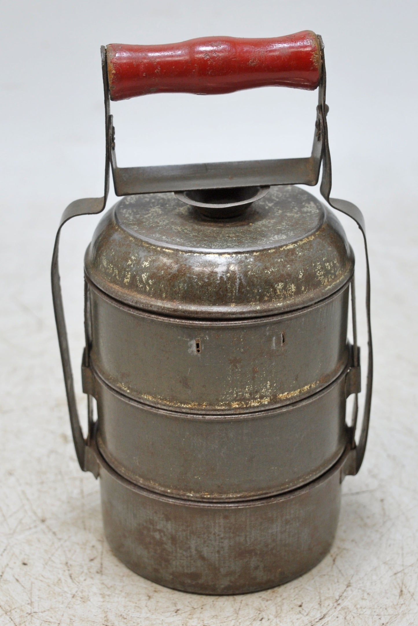 Vintage Iron Tin Small Tiffin Food Box Original Old Hand Crafted