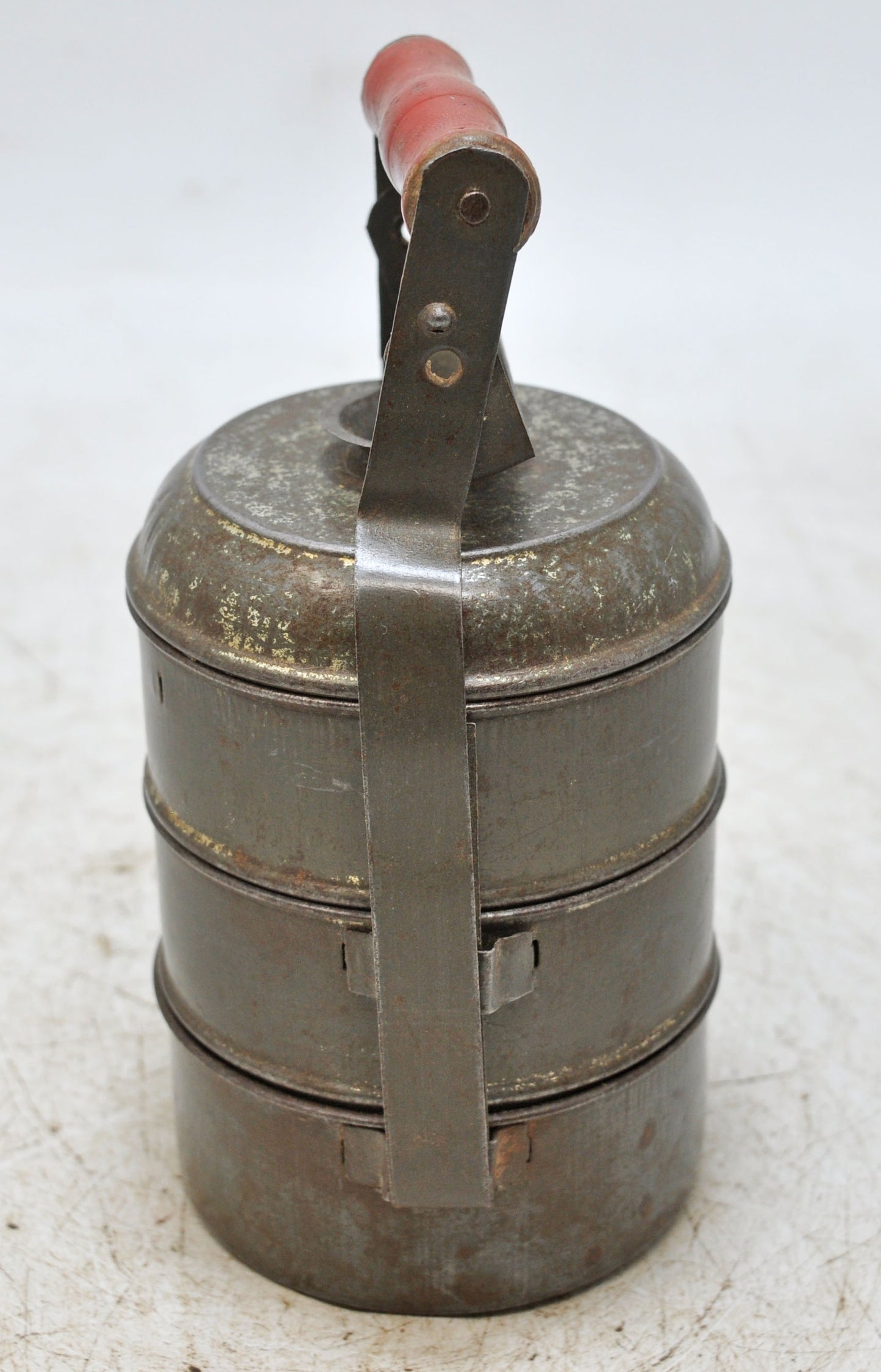 Vintage Iron Tin Small Tiffin Food Box Original Old Hand Crafted