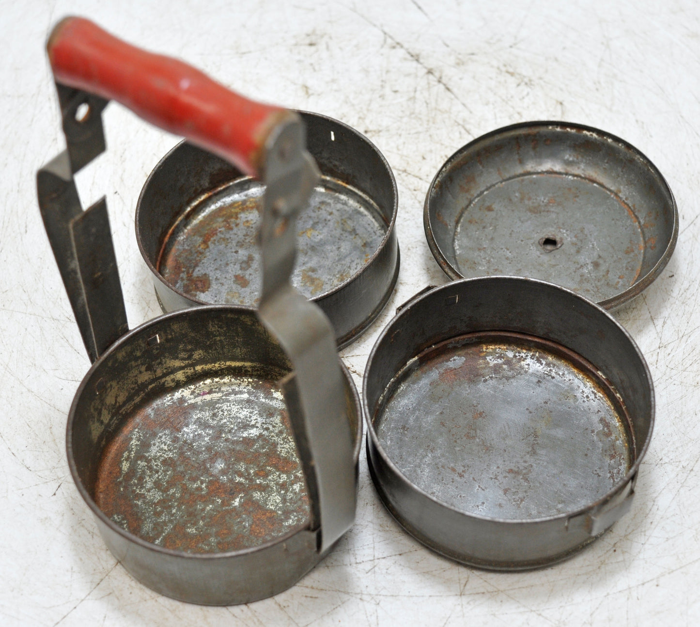 Vintage Iron Tin Small Tiffin Food Box Original Old Hand Crafted