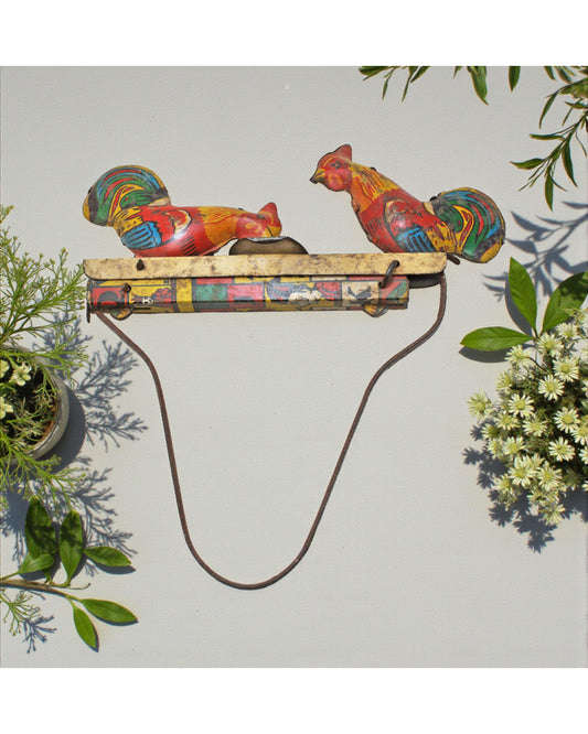 Vintage Iron Tin Roosters Toy Original Old Hand Crafted
