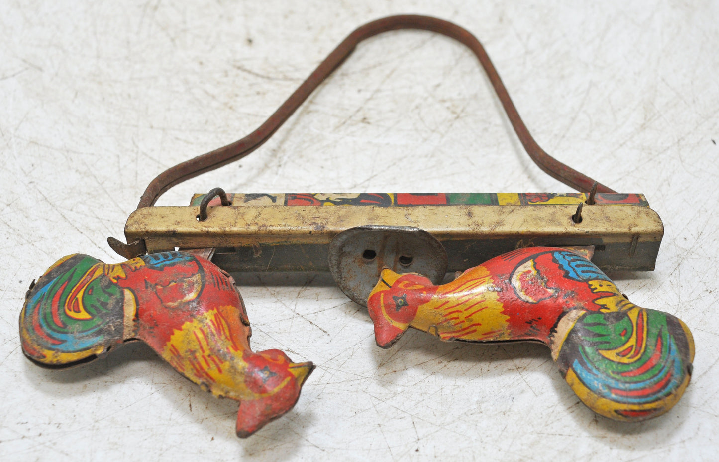 Vintage Iron Tin Roosters Toy Original Old Hand Crafted