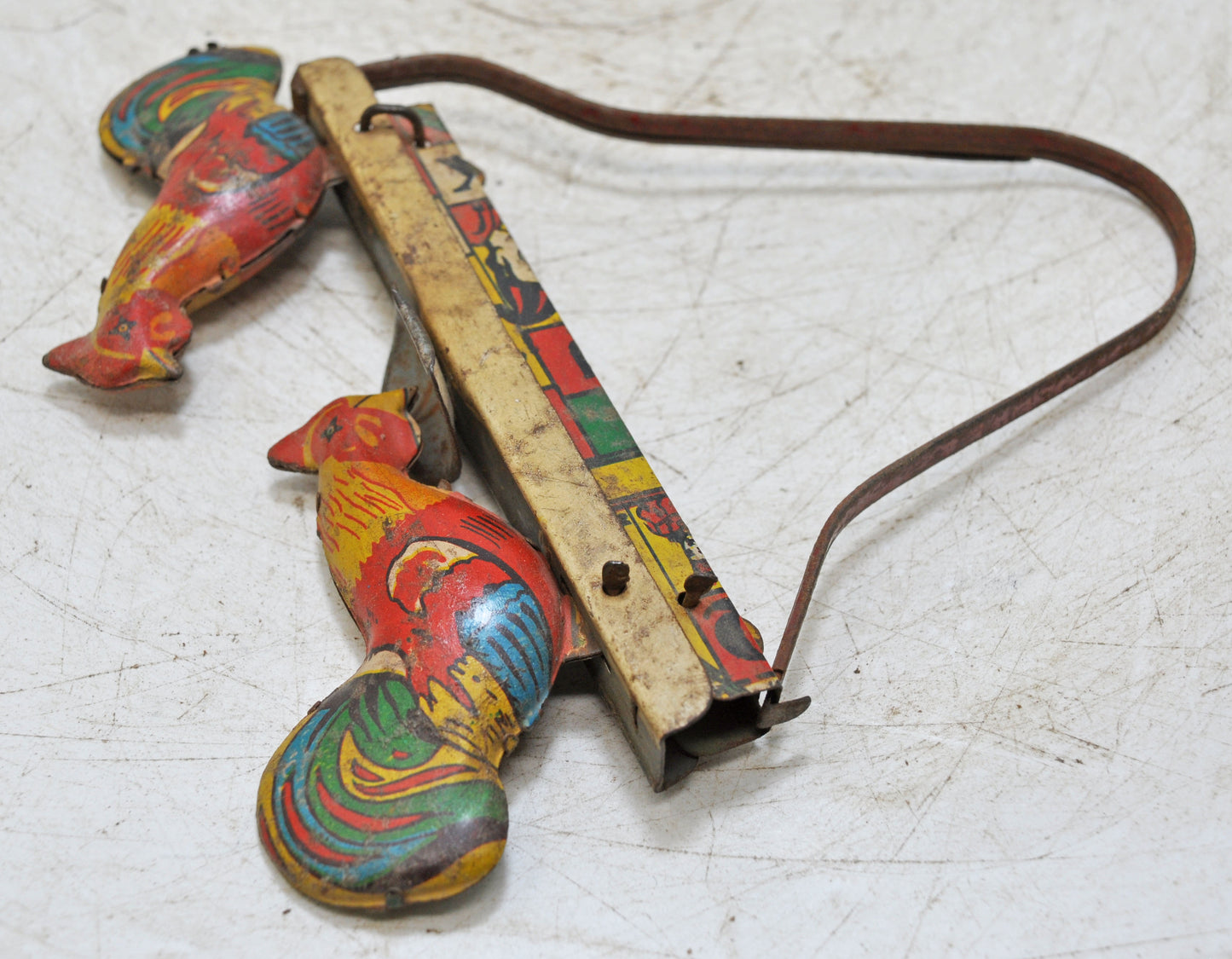 Vintage Iron Tin Roosters Toy Original Old Hand Crafted