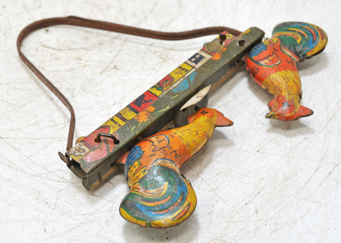Vintage Iron Tin Roosters Toy Original Old Hand Crafted