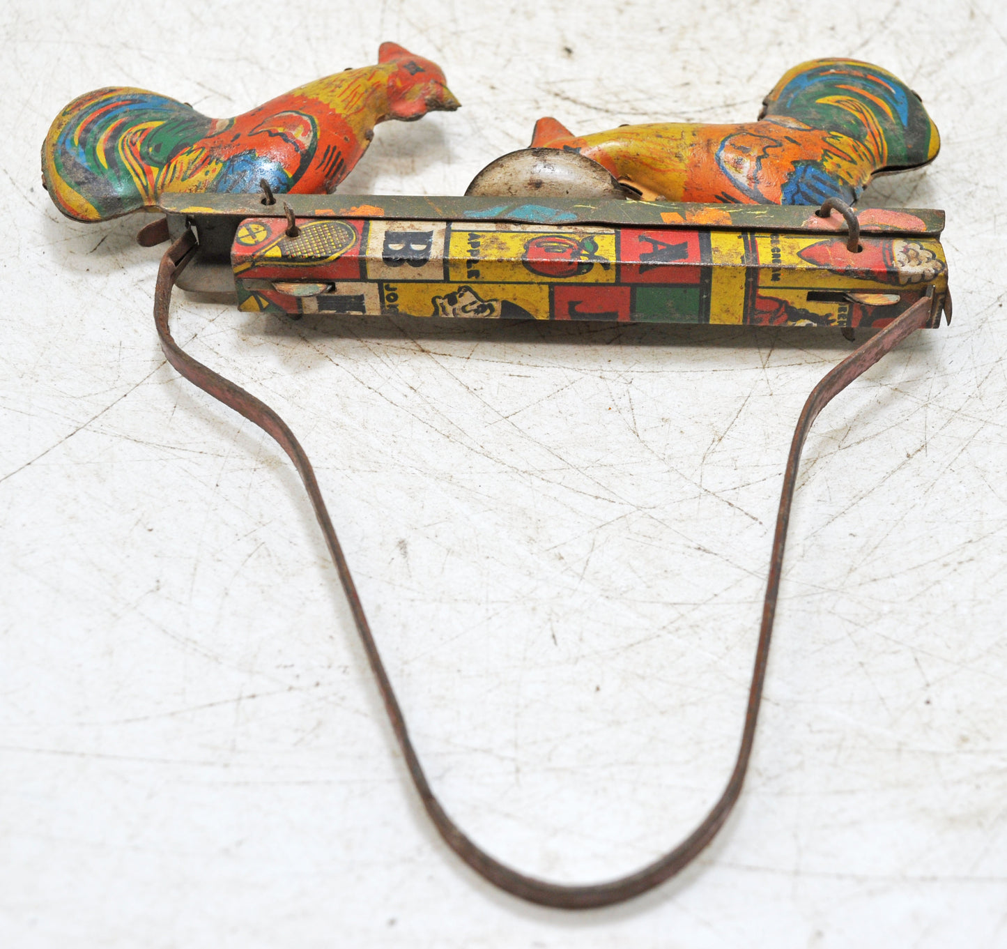 Vintage Iron Tin Roosters Toy Original Old Hand Crafted