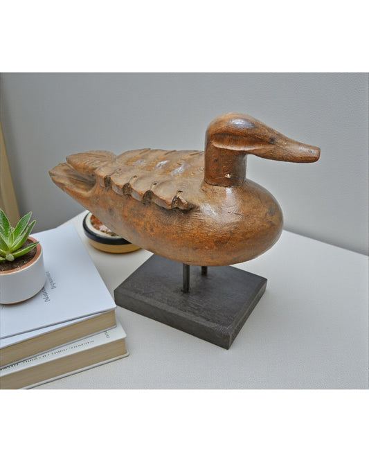 Vintage Wooden Duck Figurine Original Old Hand Carved