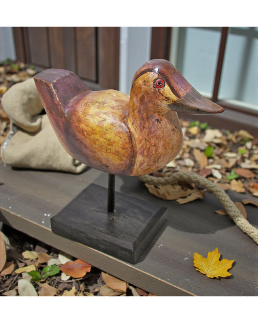 Vintage Wooden Duck Figurine Original Old Hand Carved Painted