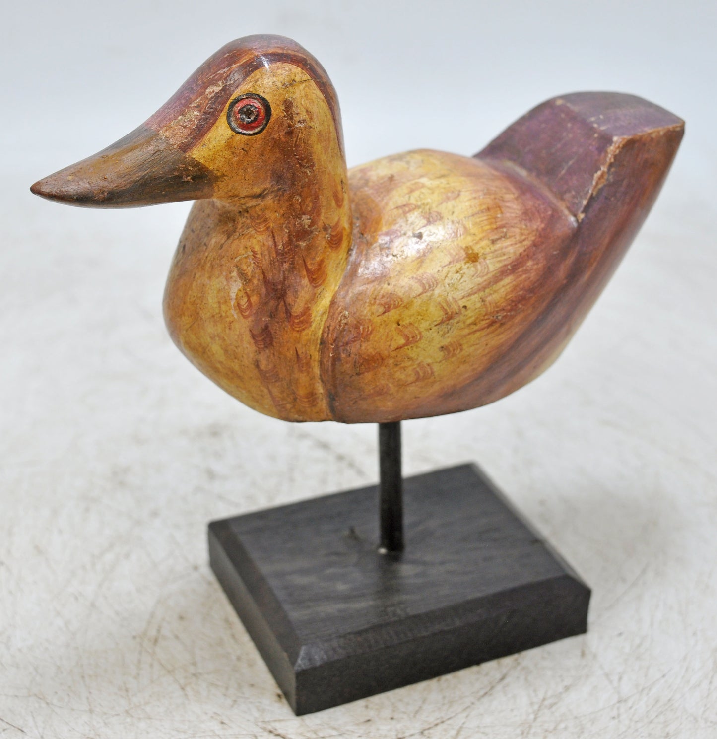 Vintage Wooden Duck Figurine Original Old Hand Carved Painted