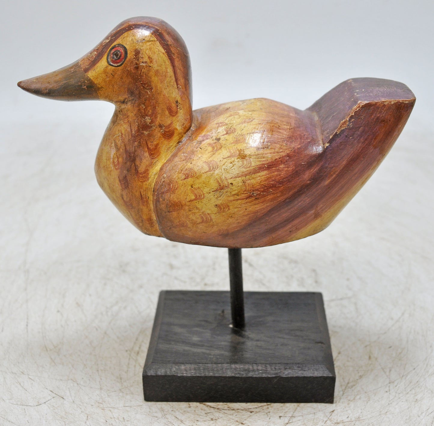Vintage Wooden Duck Figurine Original Old Hand Carved Painted