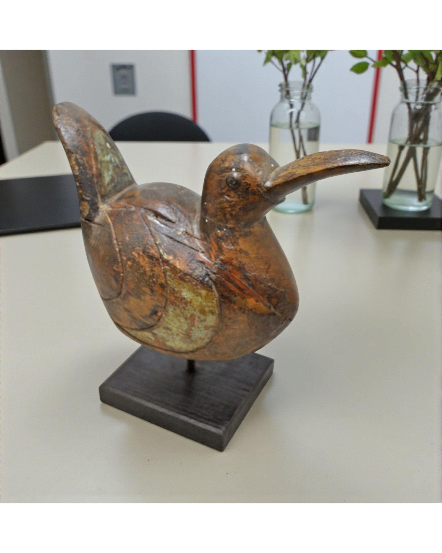 Vintage Wooden Duck Figurine Original Old Hand Carved Painted