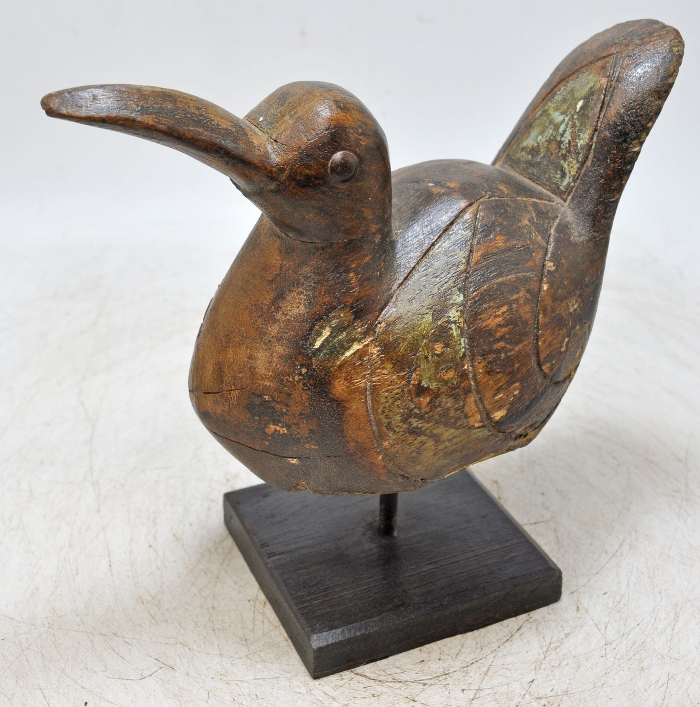 Vintage Wooden Duck Figurine Original Old Hand Carved Painted