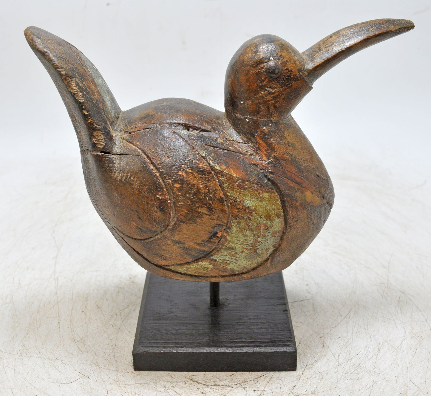 Vintage Wooden Duck Figurine Original Old Hand Carved Painted