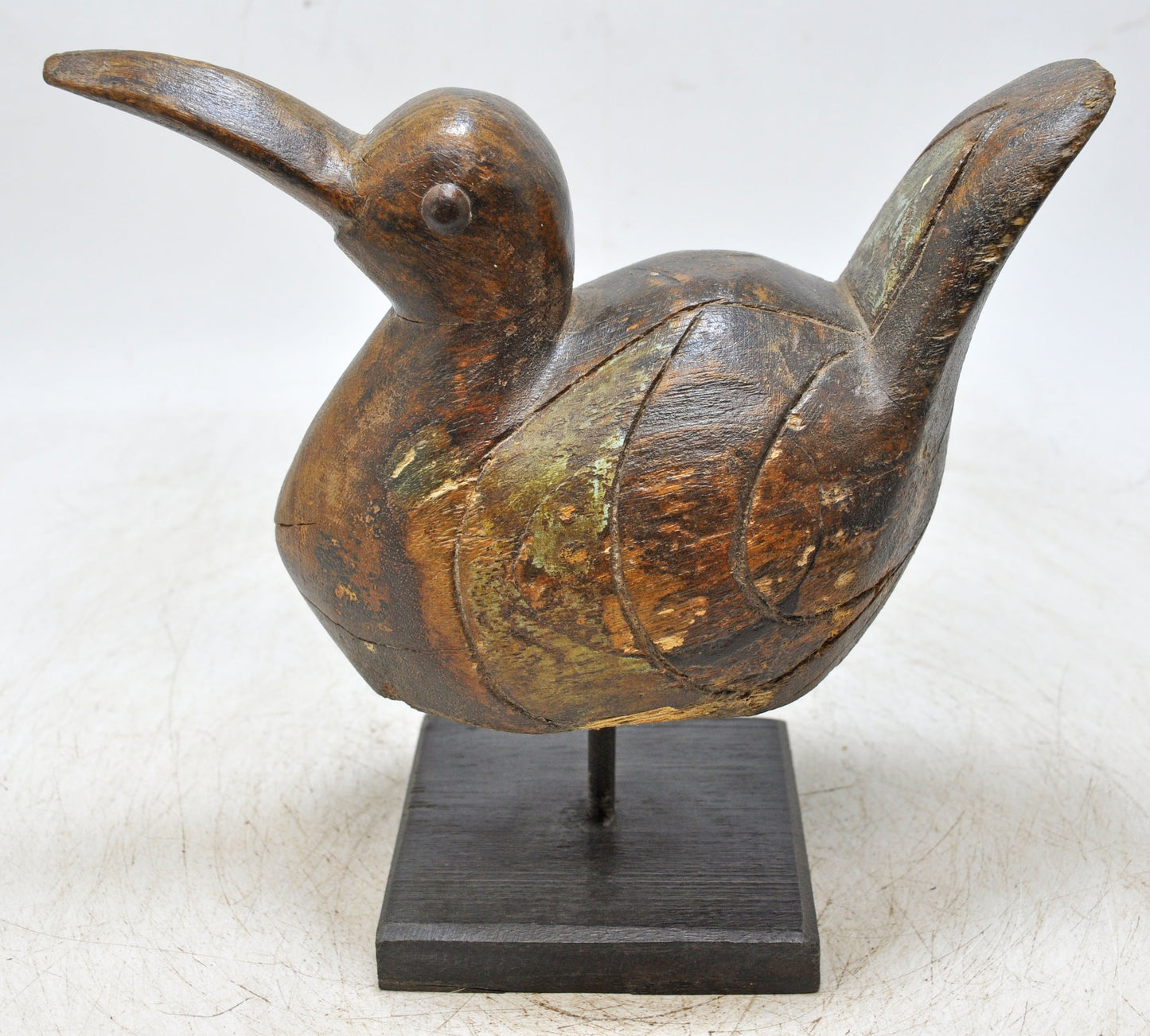 Vintage Wooden Duck Figurine Original Old Hand Carved Painted