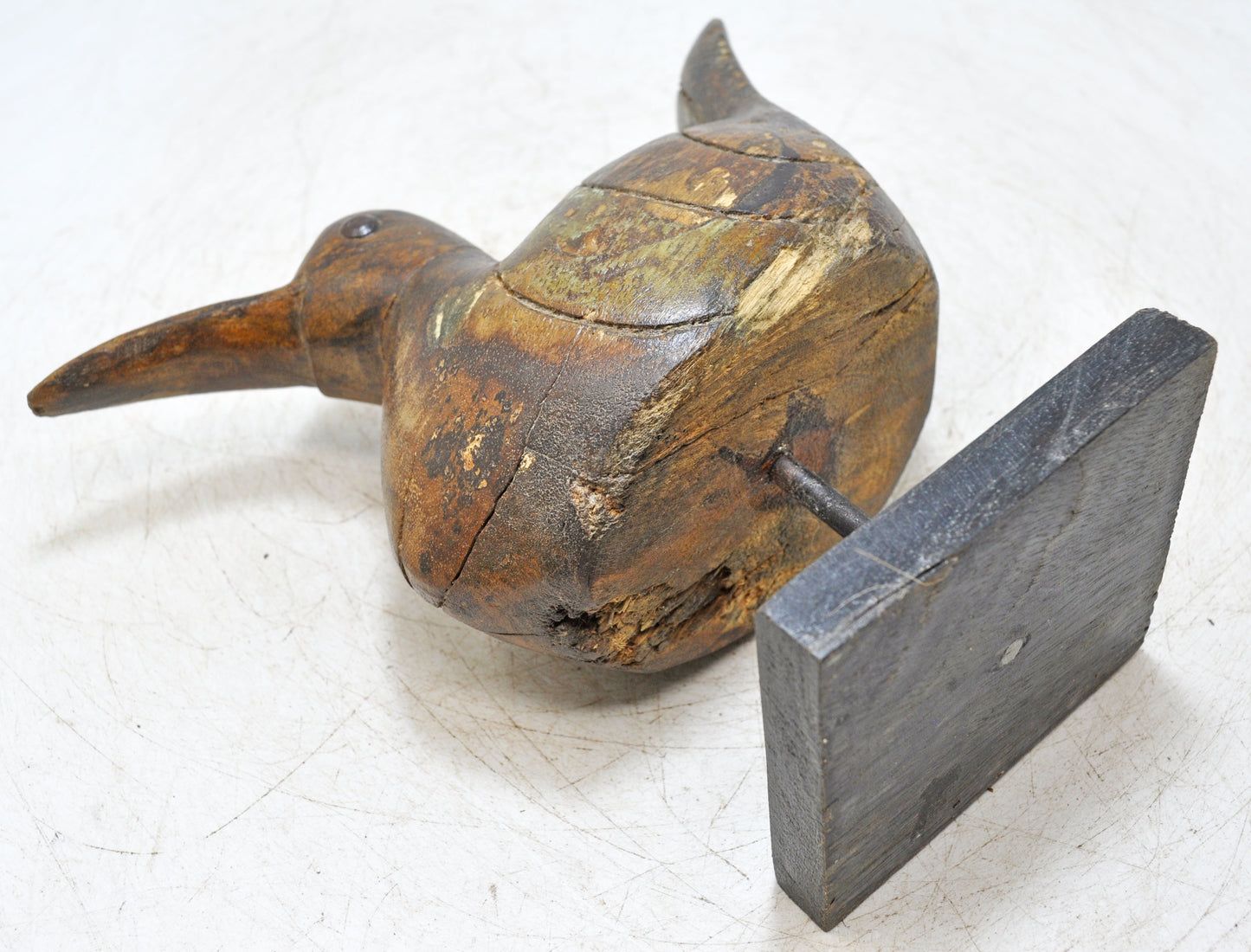 Vintage Wooden Duck Figurine Original Old Hand Carved Painted