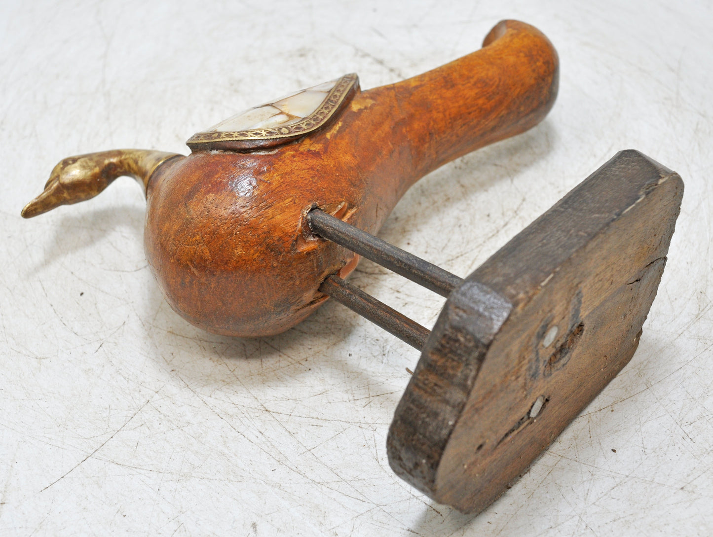 Vintage Wooden Peacock Figurine Original Old Hand Carved MOP Fitted