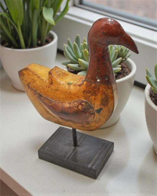 Vintage Wooden Bird Figurine Original Old Hand Carved