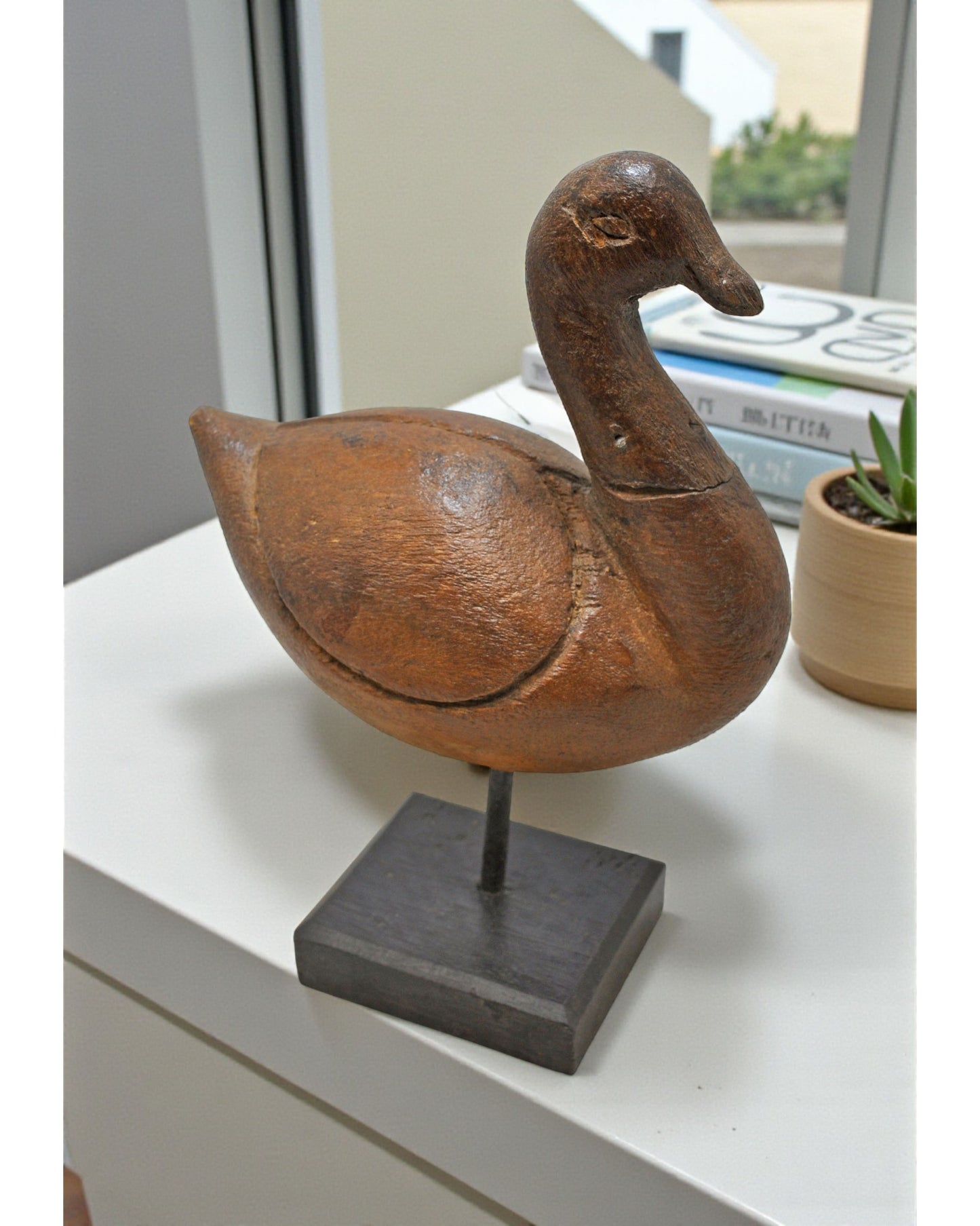 Vintage Wooden Duck Figurine Original Old Hand Carved Painted