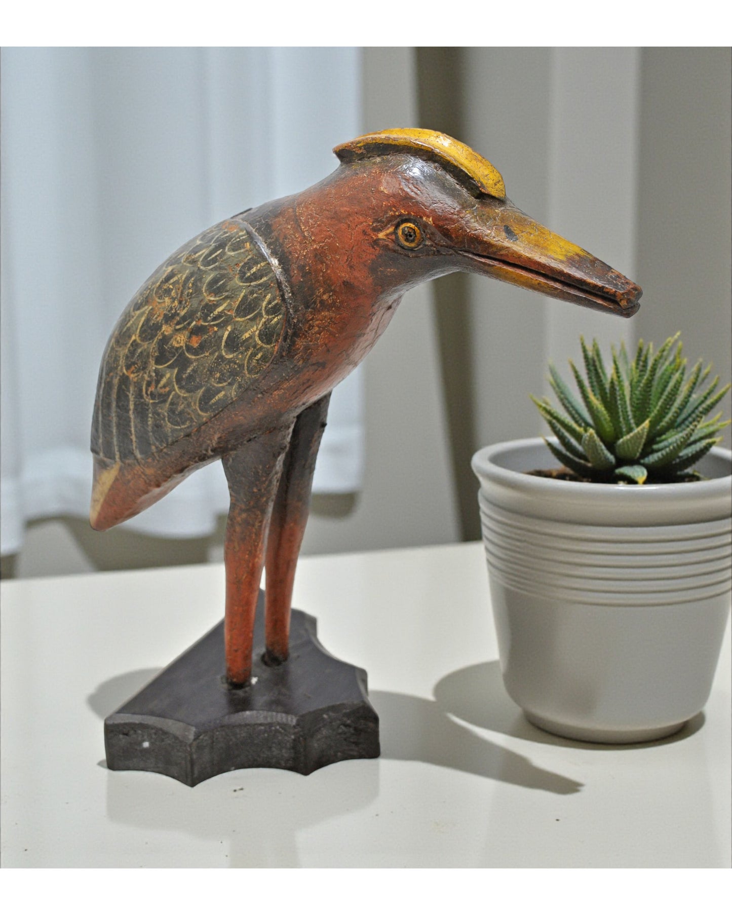 Vintage Wooden Bird Figurine Original Old Hand Carved