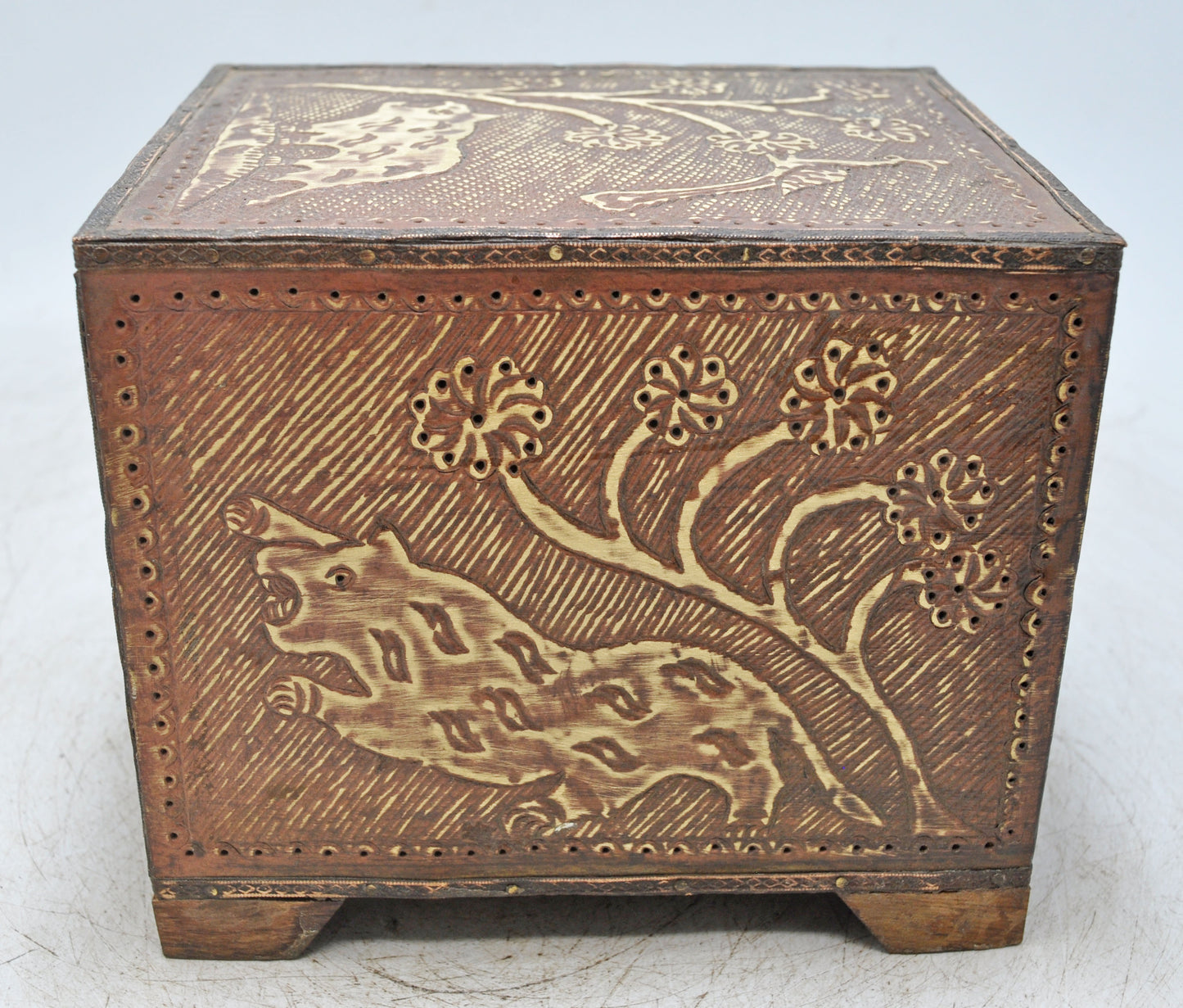 Antique Wooden 3 Drawers Storage Box Original Old Fine Brass Fitted