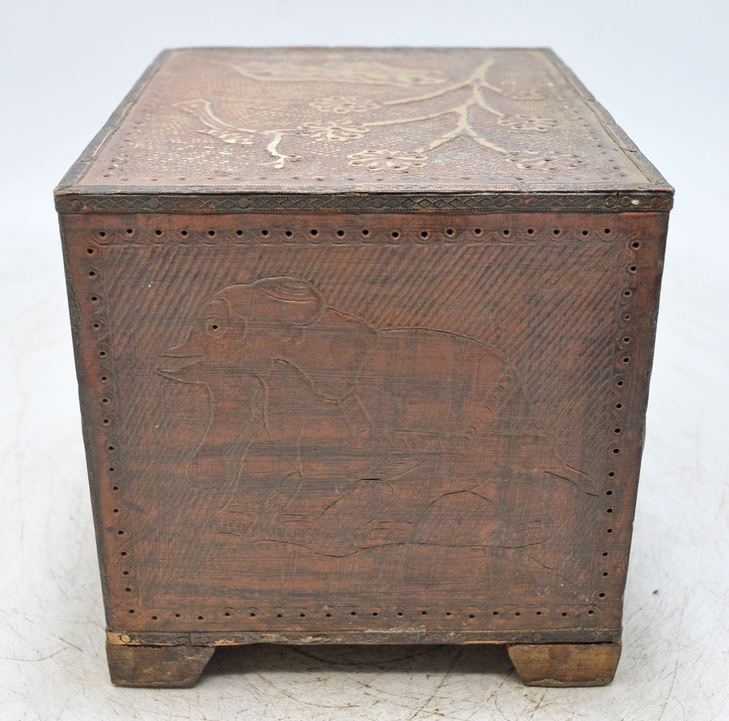 Antique Wooden 3 Drawers Storage Box Original Old Fine Brass Fitted