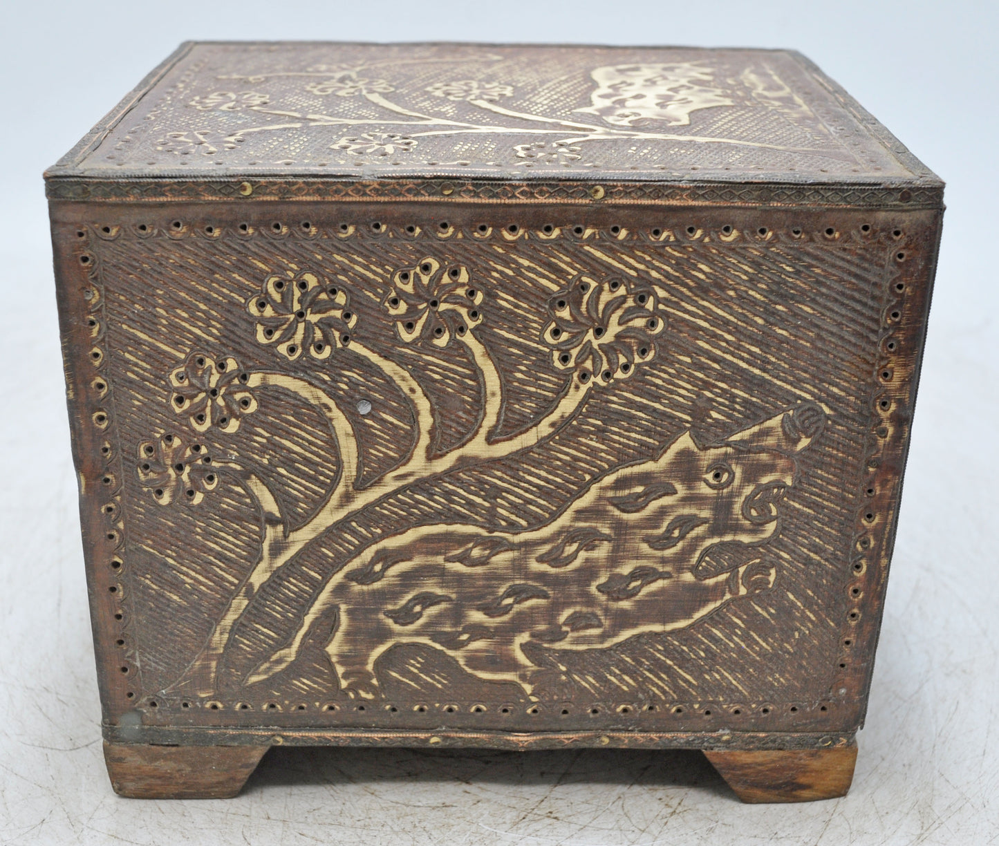 Antique Wooden 3 Drawers Storage Box Original Old Fine Brass Fitted