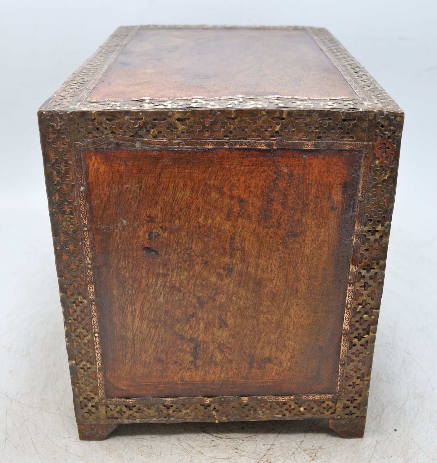 Vintage Wooden Miniature Cabinet Storage Box Original Old Hand Crafted Brass Fitted