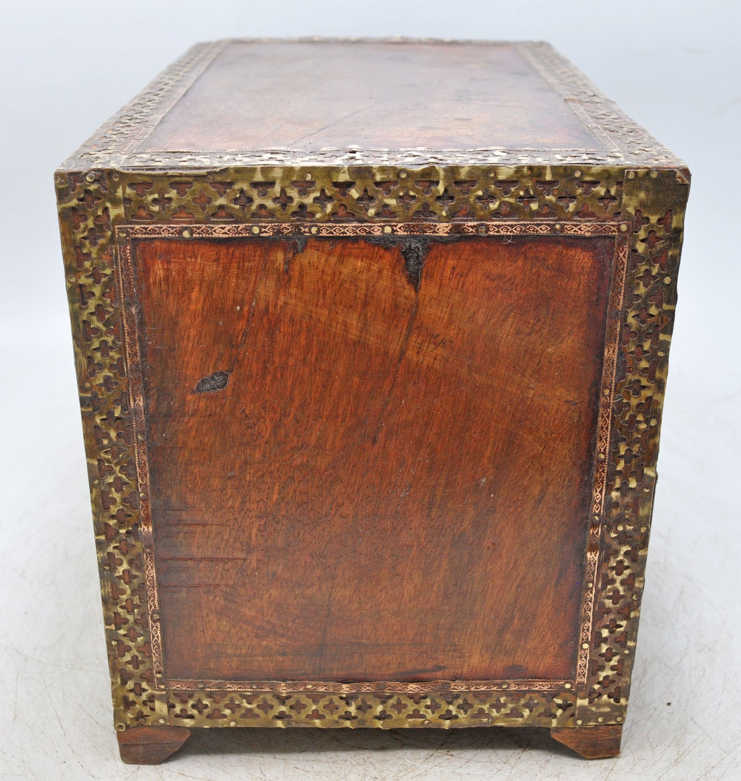 Vintage Wooden Miniature Cabinet Storage Box Original Old Hand Crafted Brass Fitted