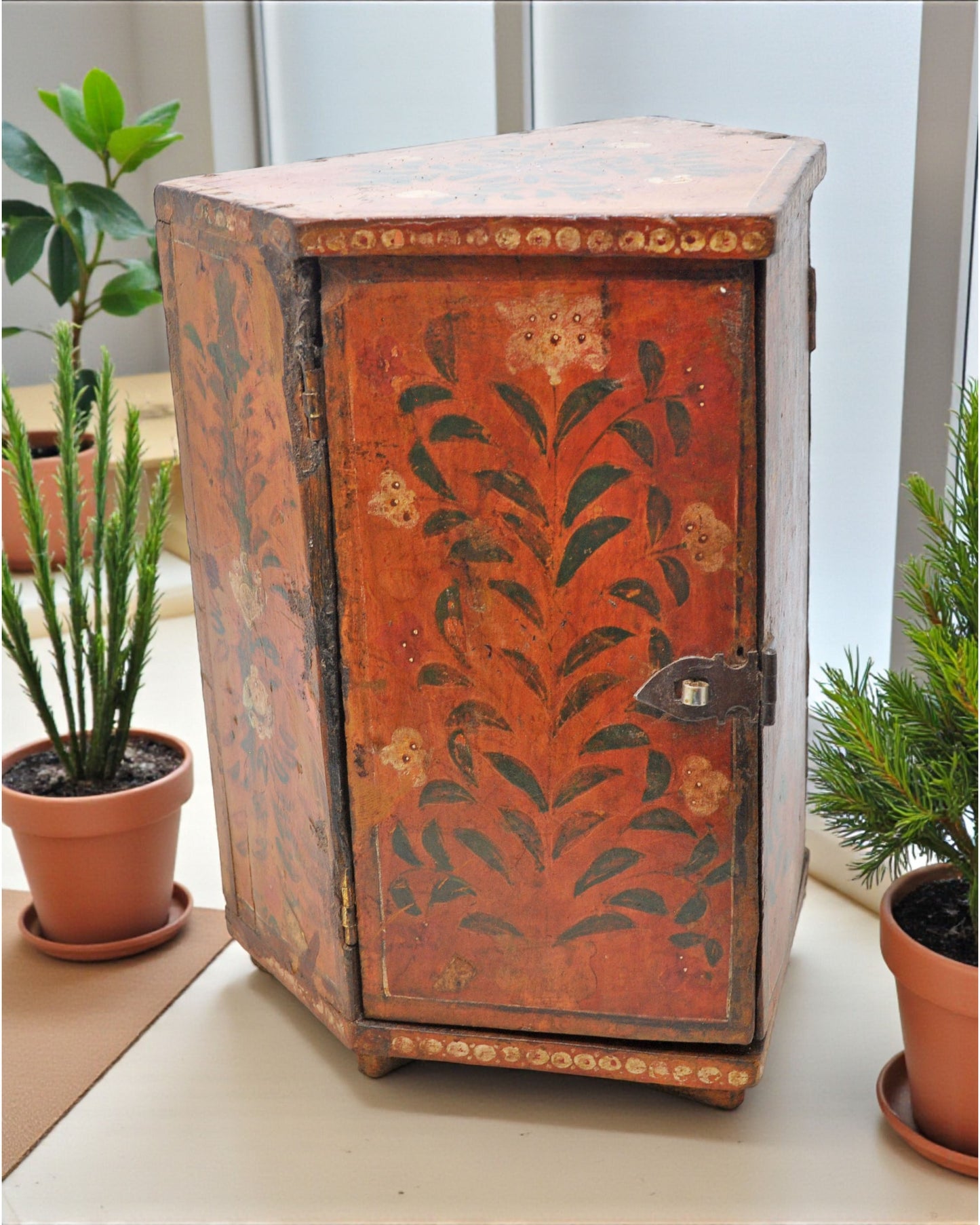 Antique Wooden Unusual Shape Storage Box Original Old Fine Hand Painted