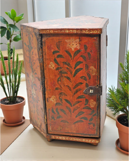 Antique Wooden Unusual Shape Storage Box Original Old Fine Hand Painted