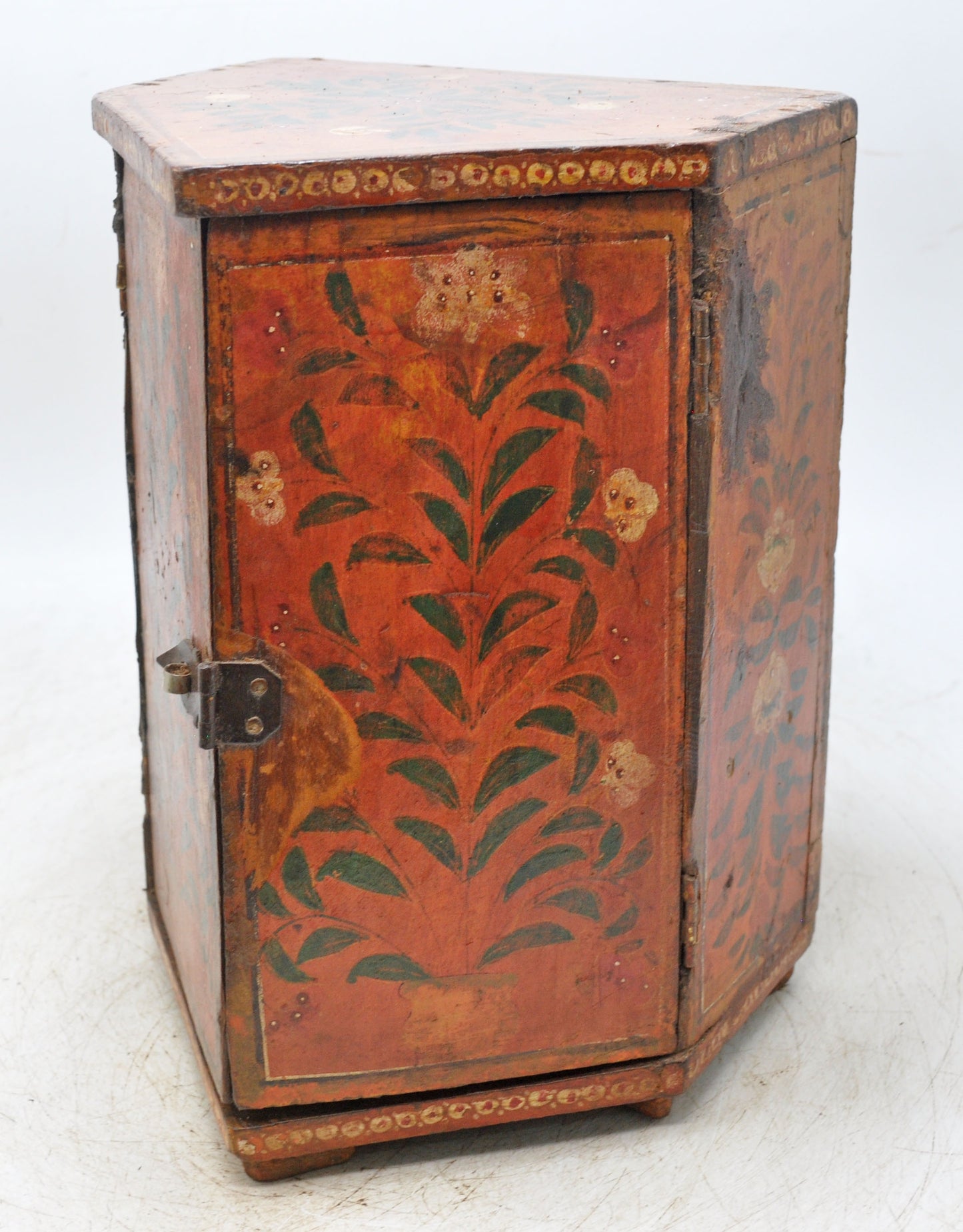 Antique Wooden Unusual Shape Storage Box Original Old Fine Hand Painted