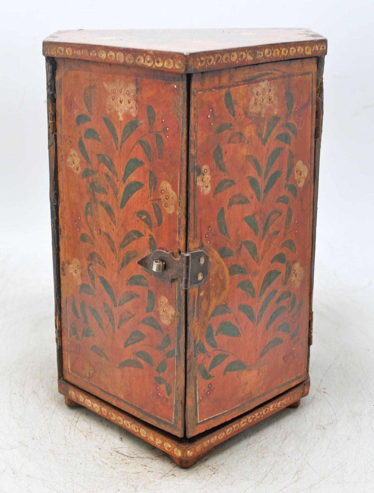 Antique Wooden Unusual Shape Storage Box Original Old Fine Hand Painted
