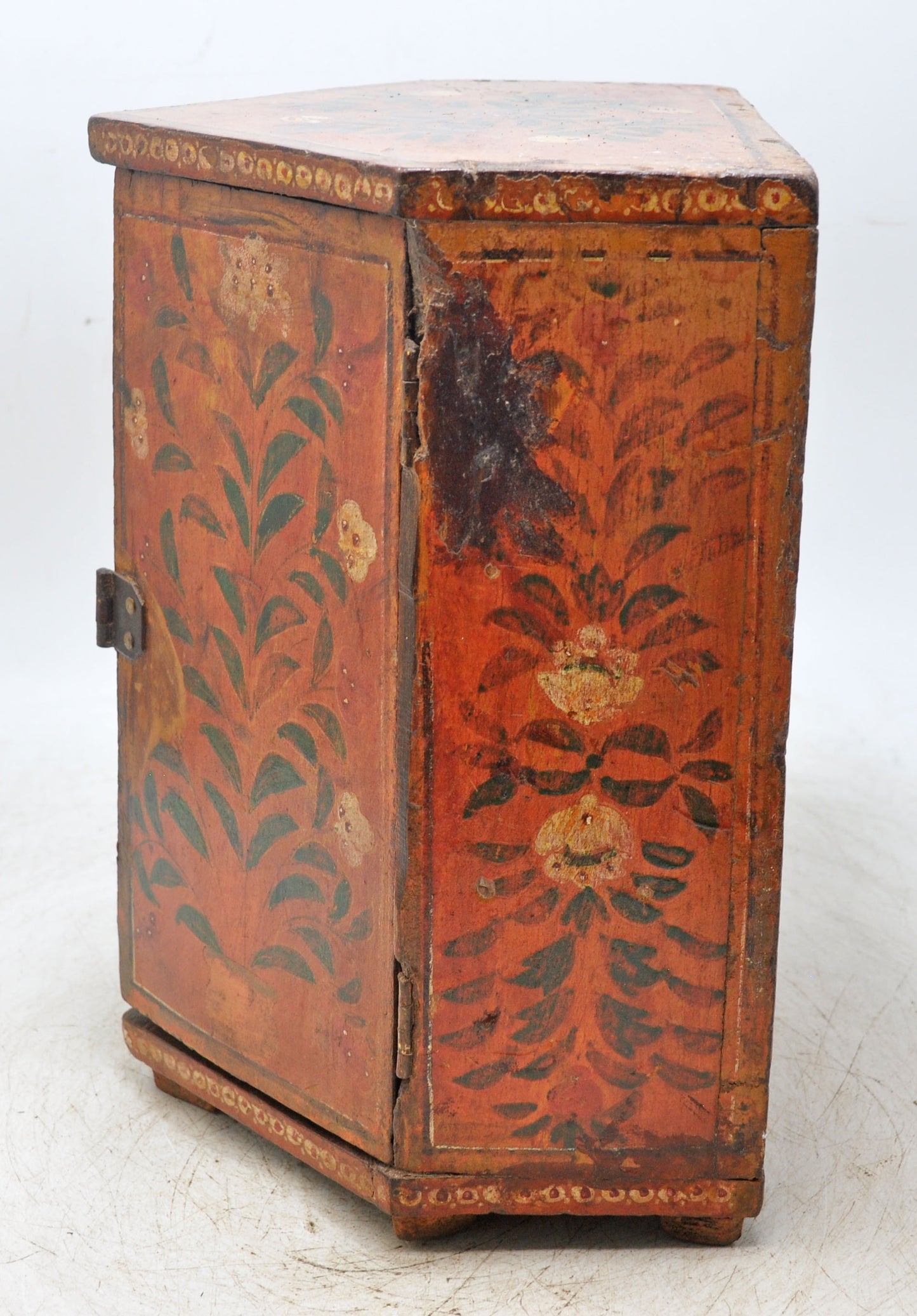 Antique Wooden Unusual Shape Storage Box Original Old Fine Hand Painted