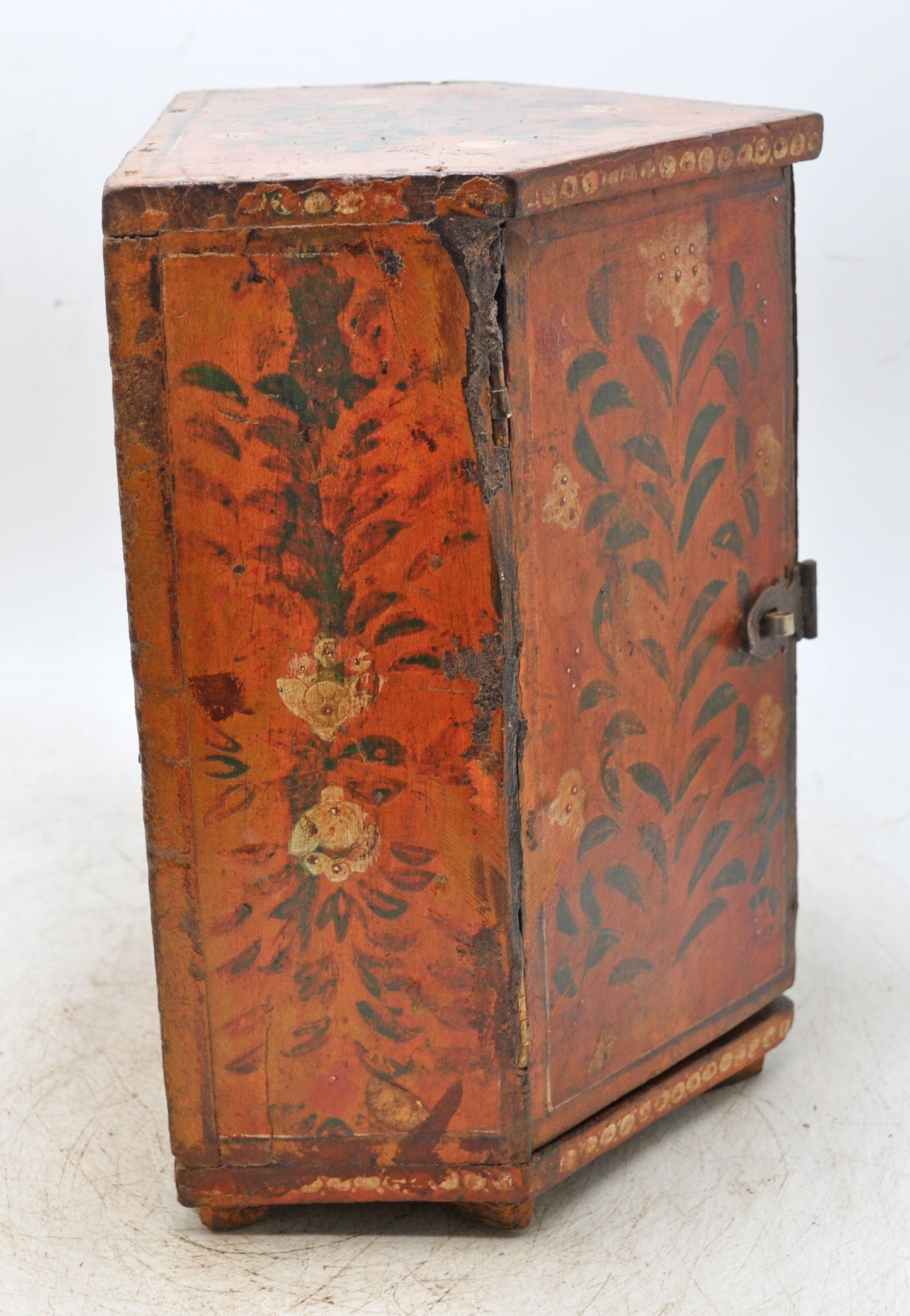 Antique Wooden Unusual Shape Storage Box Original Old Fine Hand Painted