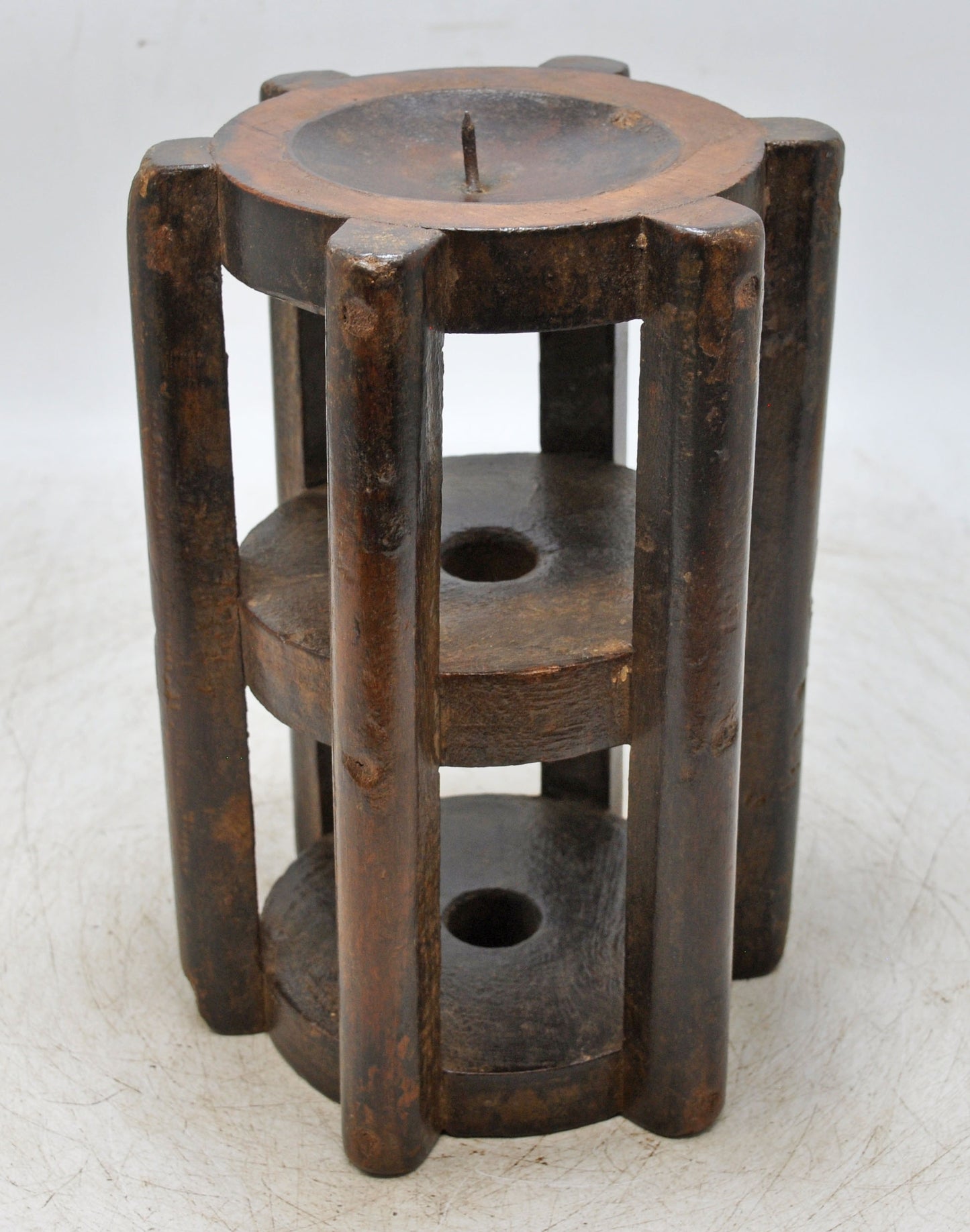 Vintage Wooden Candle Holder Stand Original Old Hand Carved