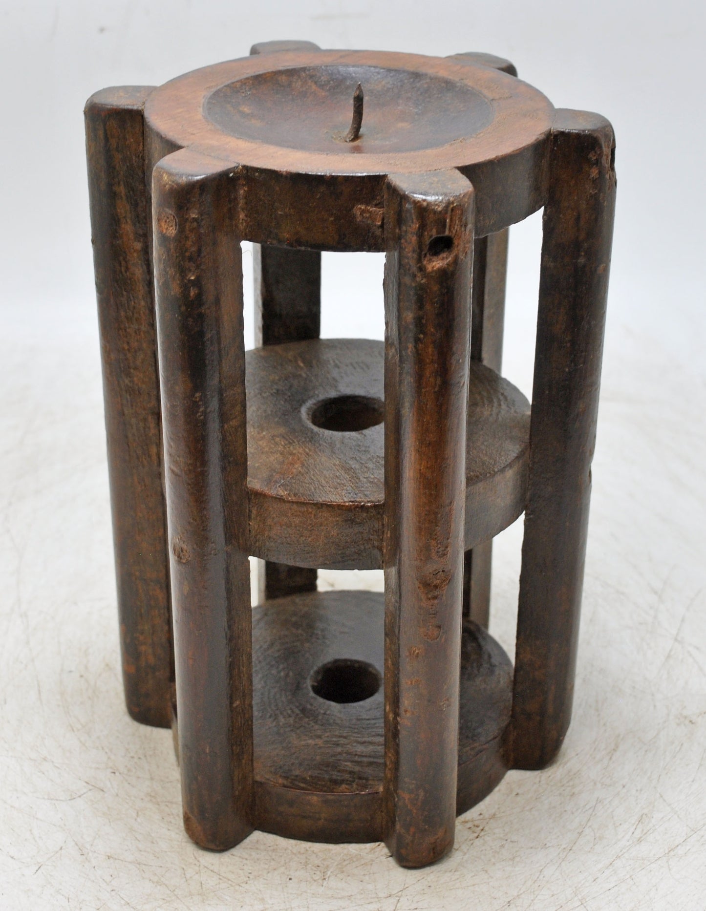 Vintage Wooden Candle Holder Stand Original Old Hand Carved