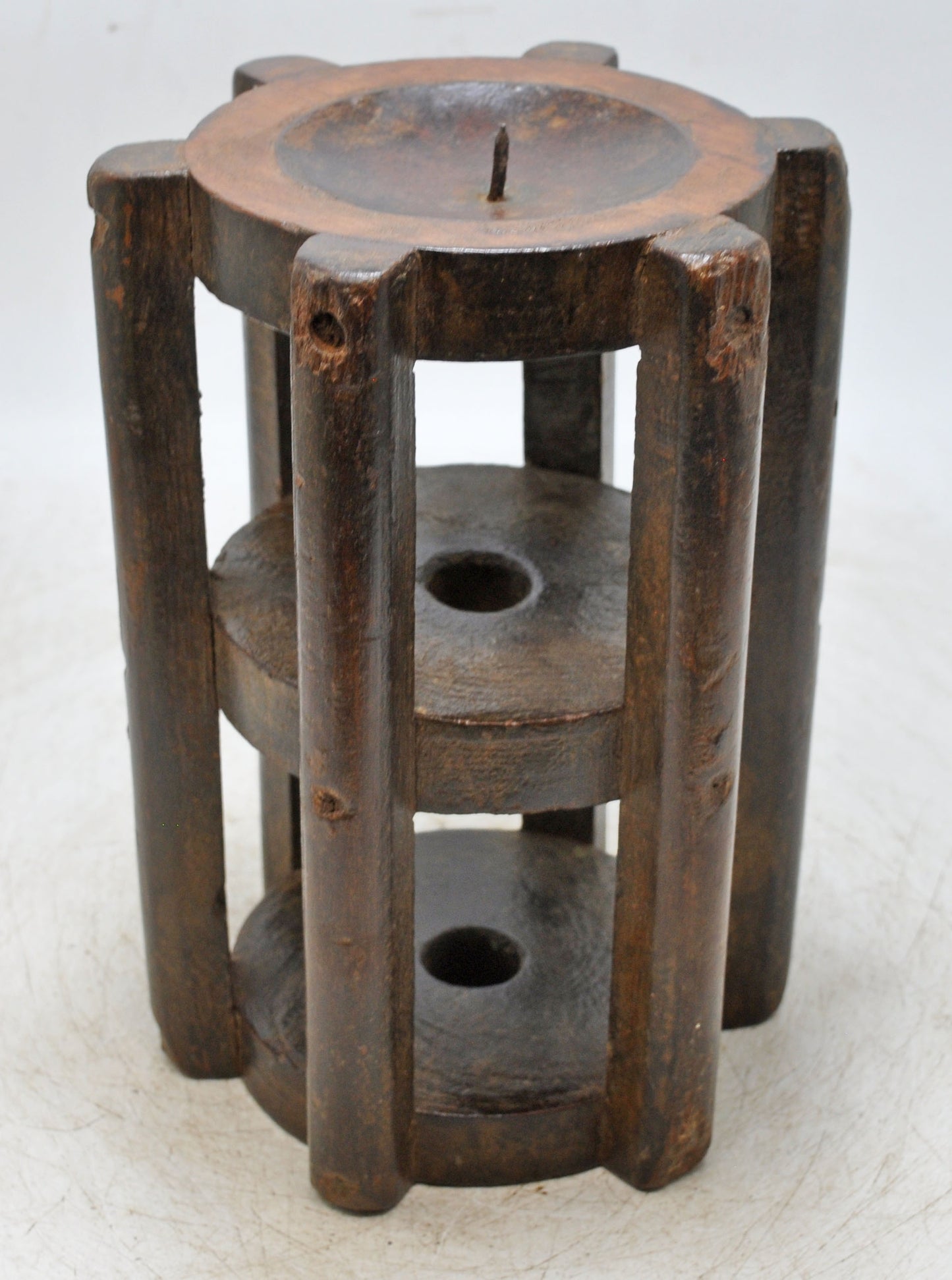 Vintage Wooden Candle Holder Stand Original Old Hand Carved