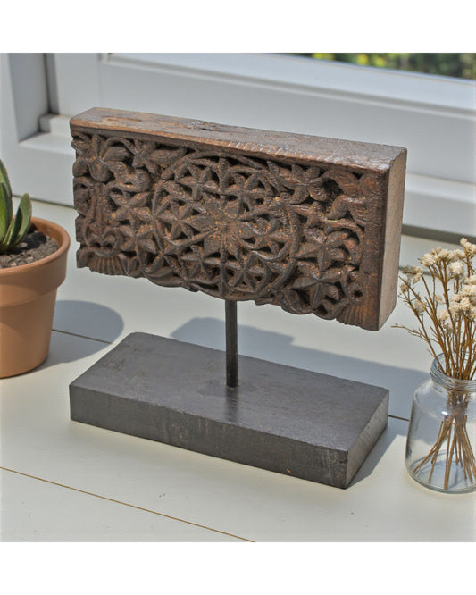 Antique Wooden Floral Carving Panel Plaque Original Old Hand Carved