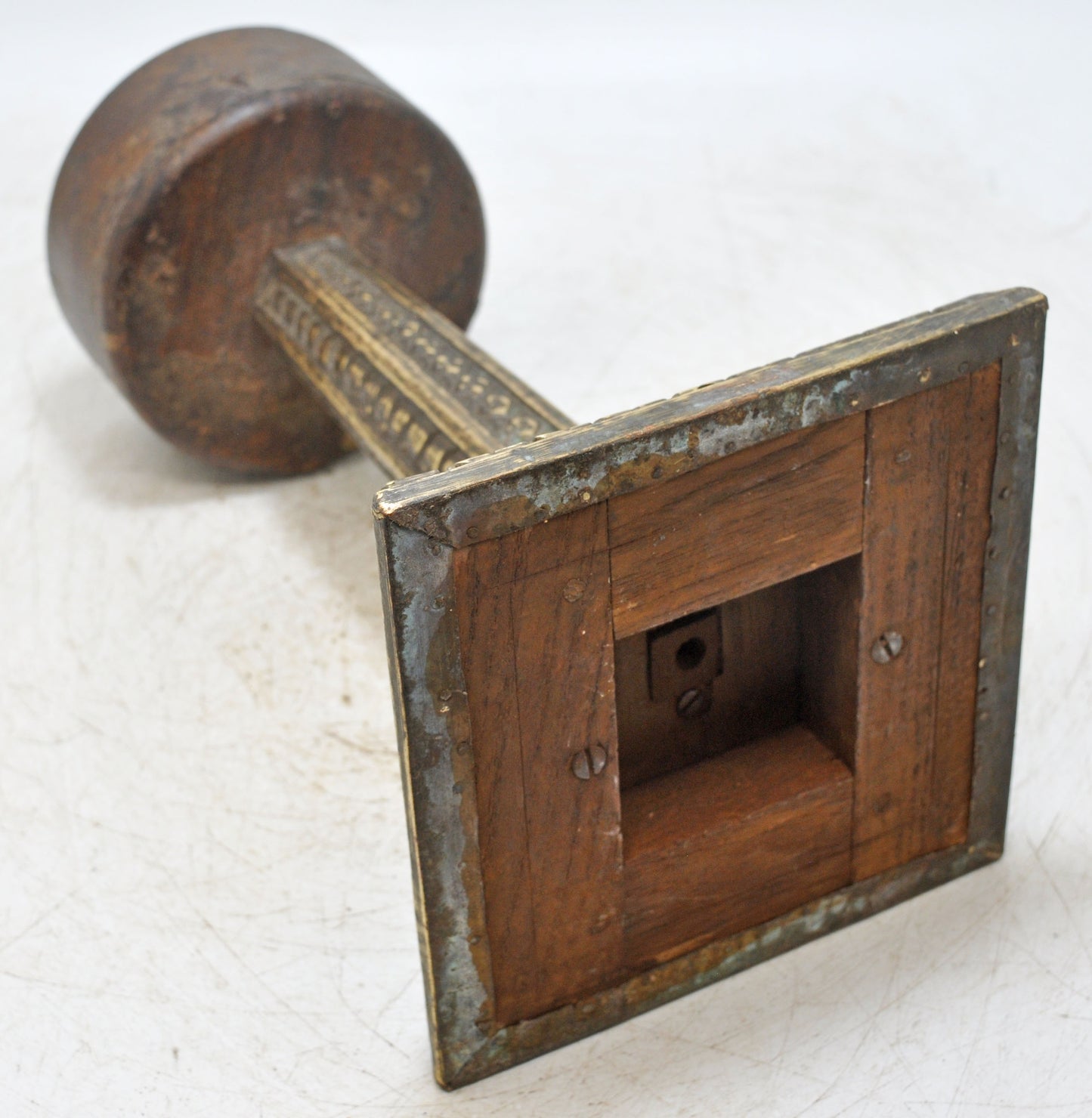 Antique Wooden Brass Candle Holder Stand Original Old Very Fine Embossed