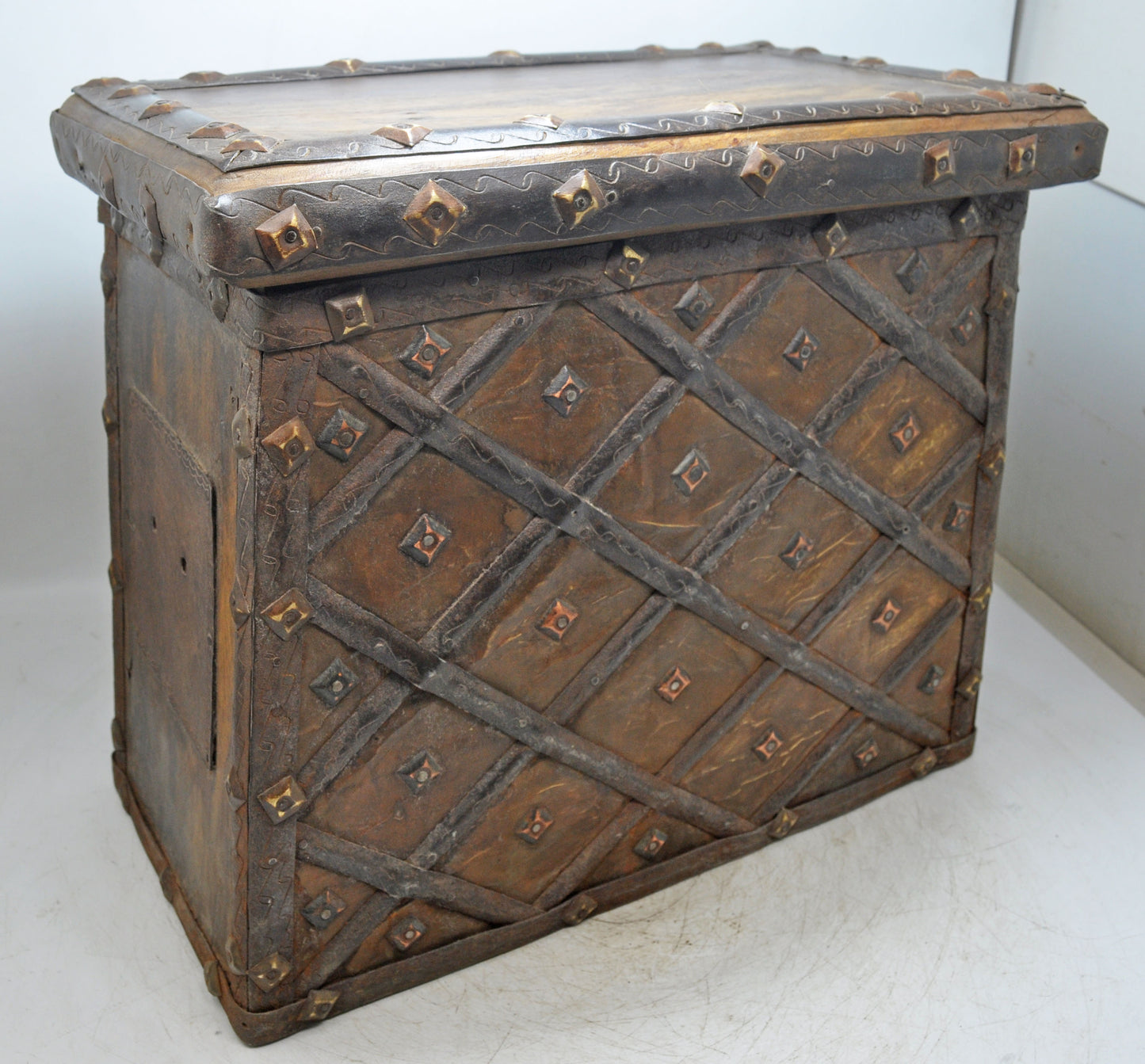 Antique Wooden Large Storage Chest Box Original Old Fine Brass Metal Fitted