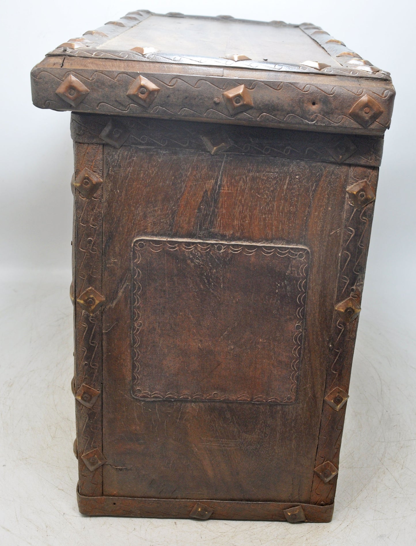 Antique Wooden Large Storage Chest Box Original Old Fine Brass Metal Fitted