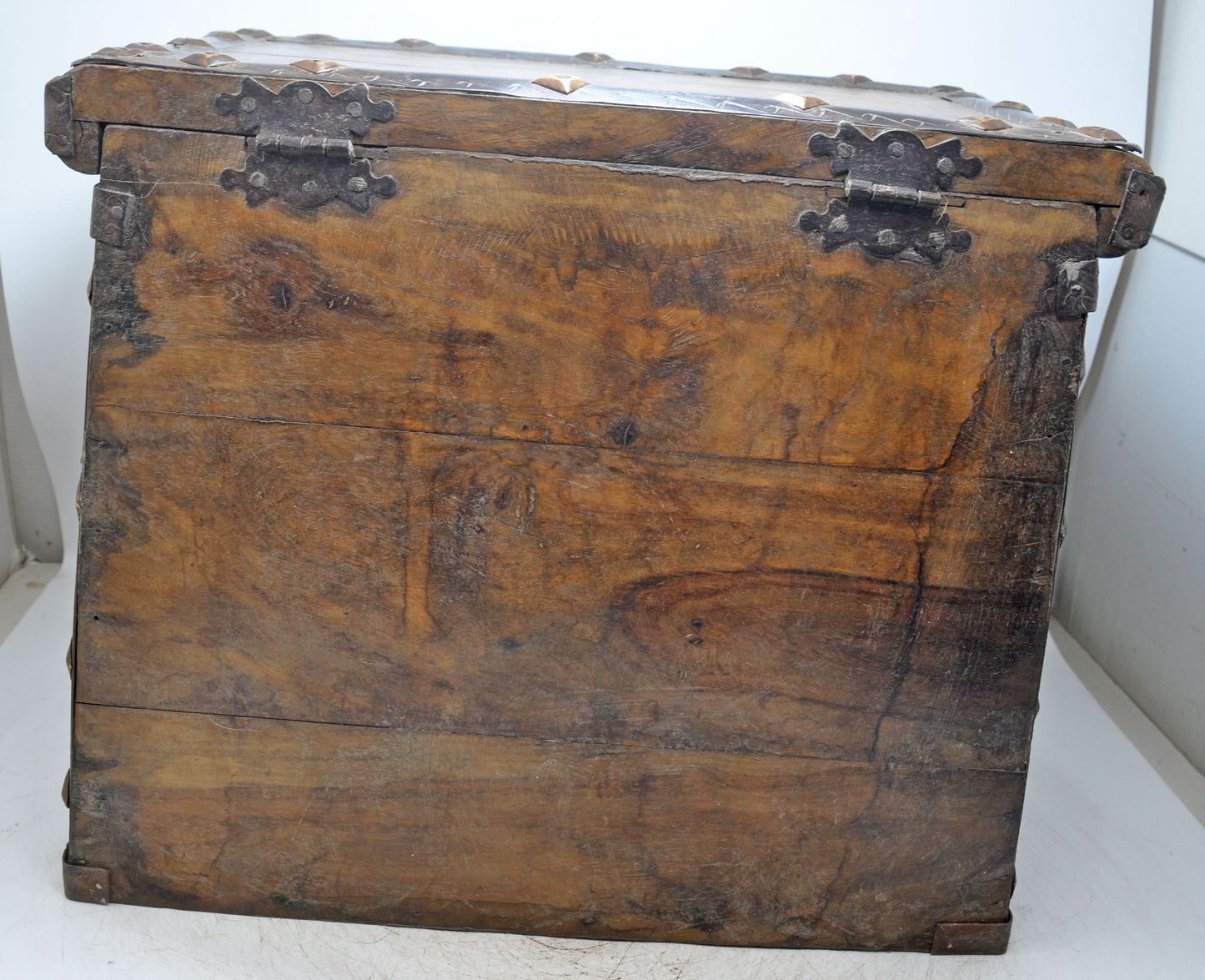 Antique Wooden Large Storage Chest Box Original Old Fine Brass Metal Fitted