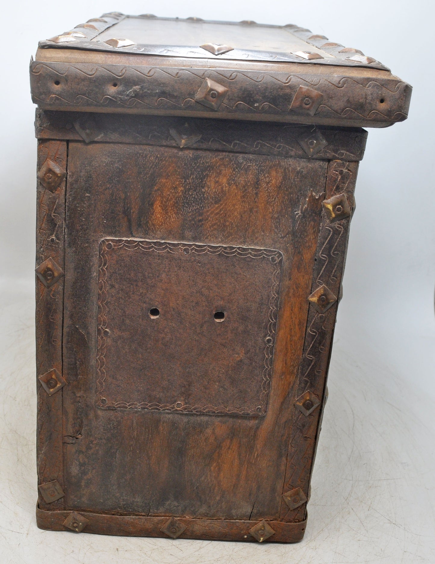 Antique Wooden Large Storage Chest Box Original Old Fine Brass Metal Fitted