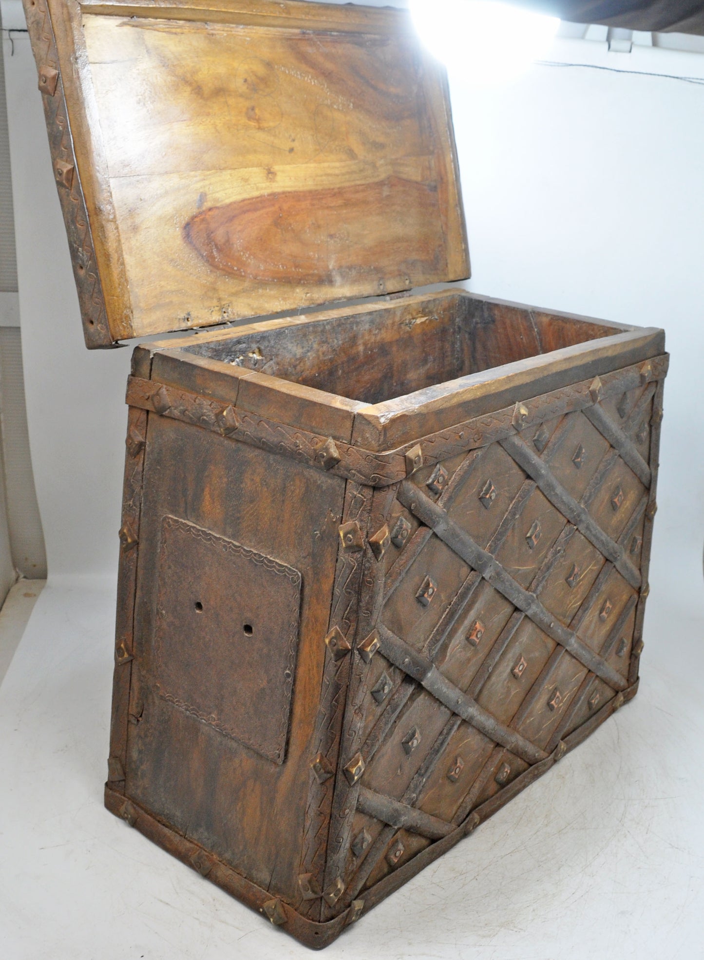 Antique Wooden Large Storage Chest Box Original Old Fine Brass Metal Fitted