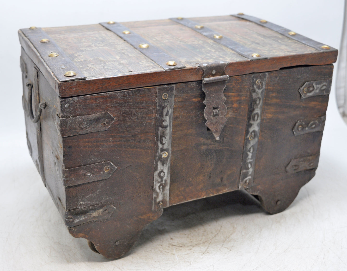 Antique Wooden Storage Chest Box Original Old Hand Crafted Metal Fitted