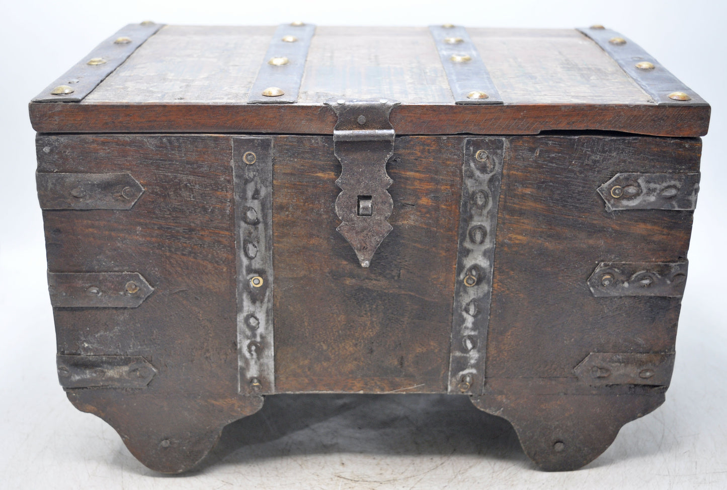 Antique Wooden Storage Chest Box Original Old Hand Crafted Metal Fitted